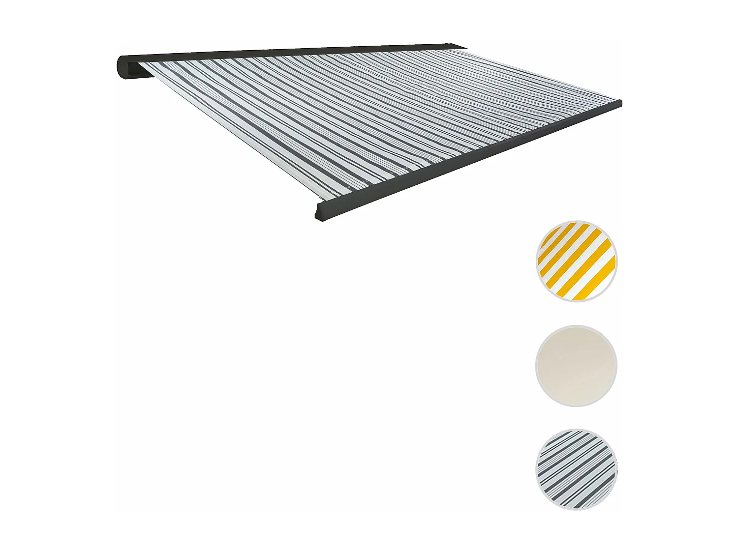 Elektrische Kassettenmarkise H122, Polyester Grau/Weiß, Rahmen anthrazit