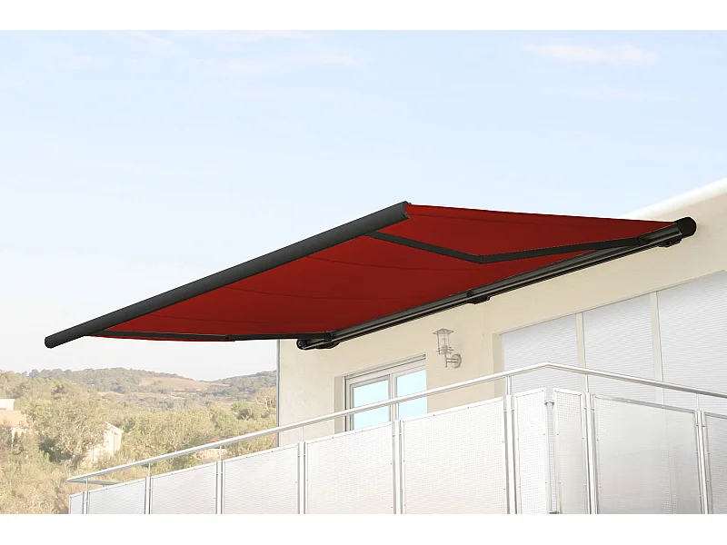 Elektrische Kassettenmarkise H124, Polyester bordeaux-rot, Rahmen anthrazit