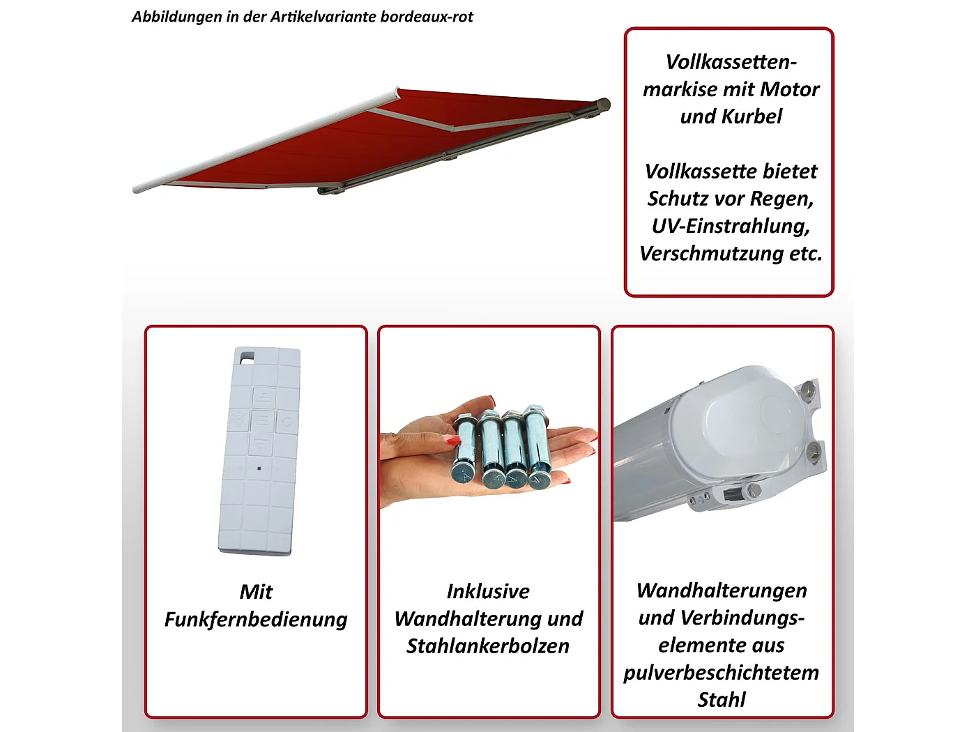 Elektrische Kassettenmarkise H123, Polyester anthrazit, Rahmen grau
