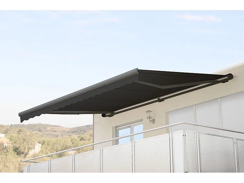 Kassetten-Markise H123 mit Volant, Polyester anthrazit, grau