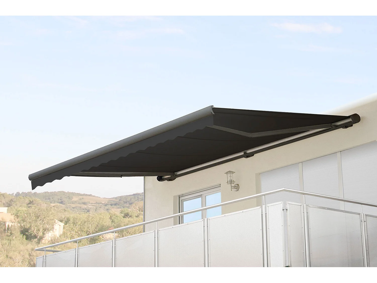 Kassetten-Markise H123 mit Volant, Polyester anthrazit, grau