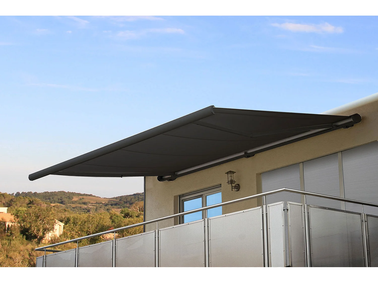 Elektrische Kassettenmarkise H123, Acryl anthrazit, Rahmen anthrazit