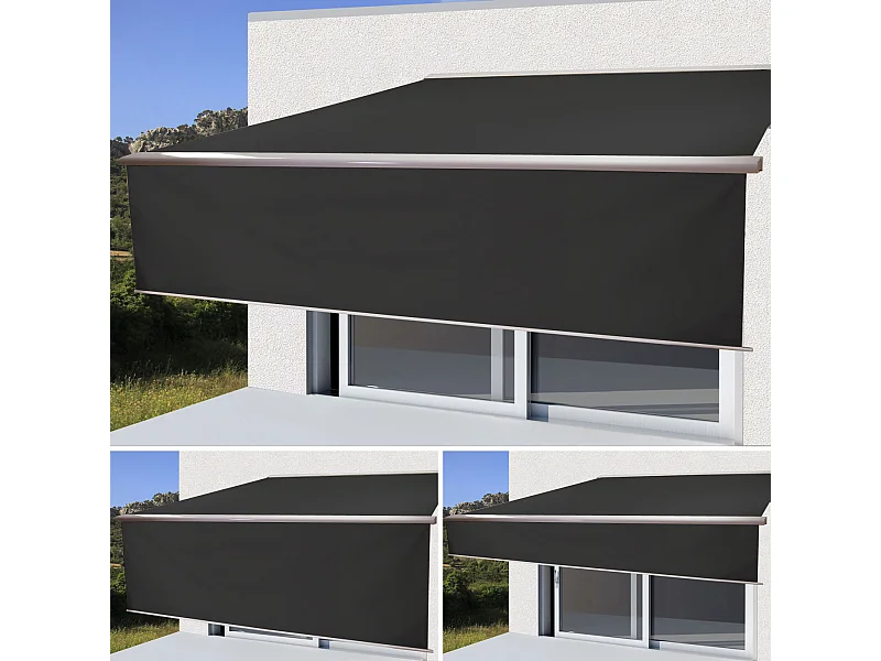 Kassetten-Markise H124 Volant ausfahrbar, Polyester anthrazit, weiß