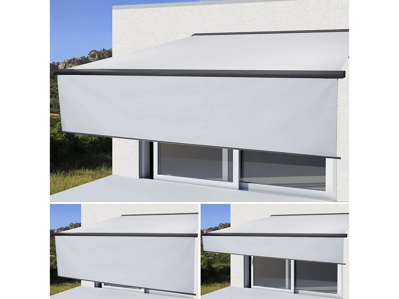 Kassetten-Markise H124 Volant ausfahrbar, Acryl Creme, anthrazit
