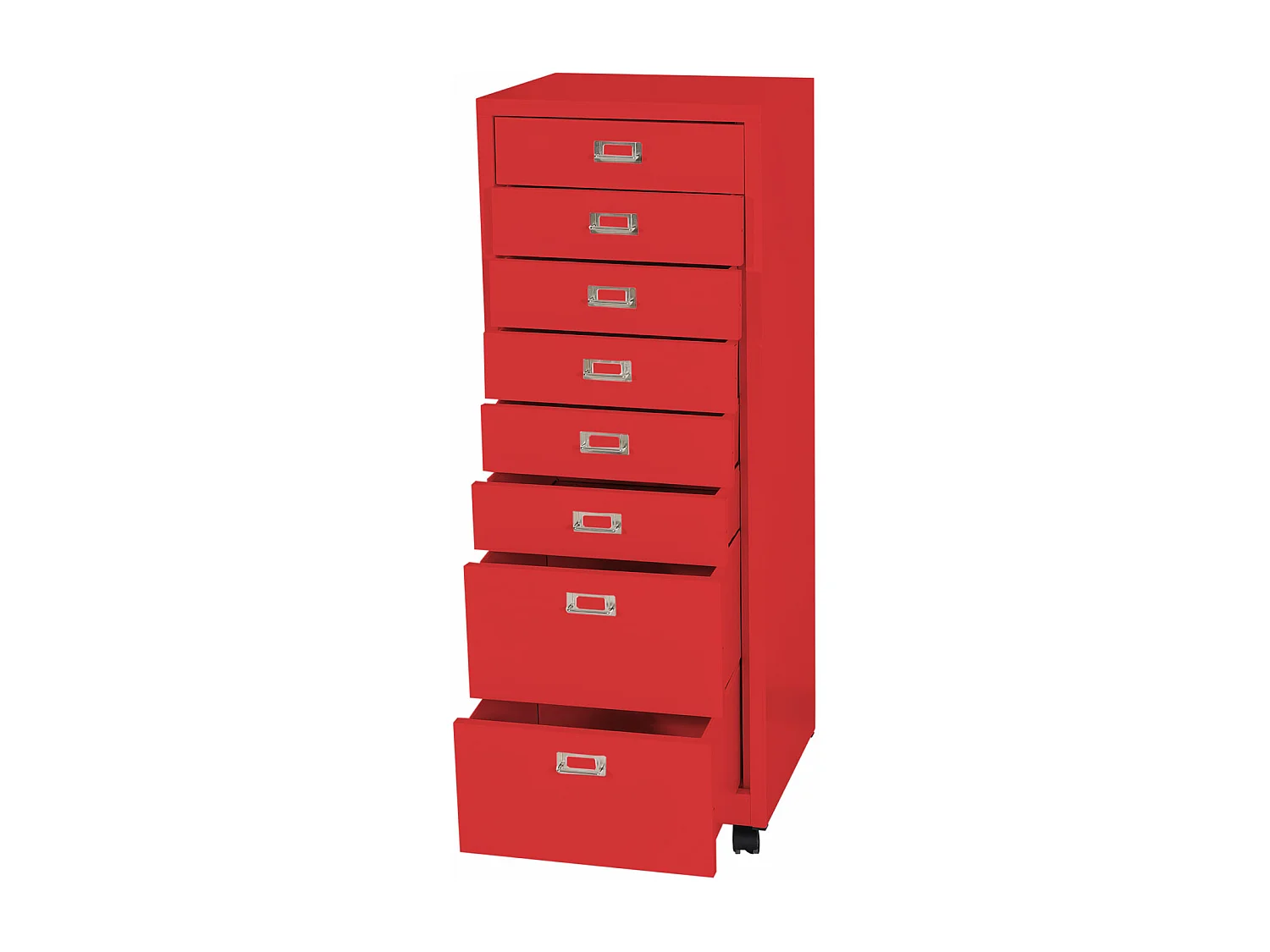 Cassettiera armadietto ufficio con ruote MCW-L49 acciaio 8 cassetti 115x40x41cm rosso
