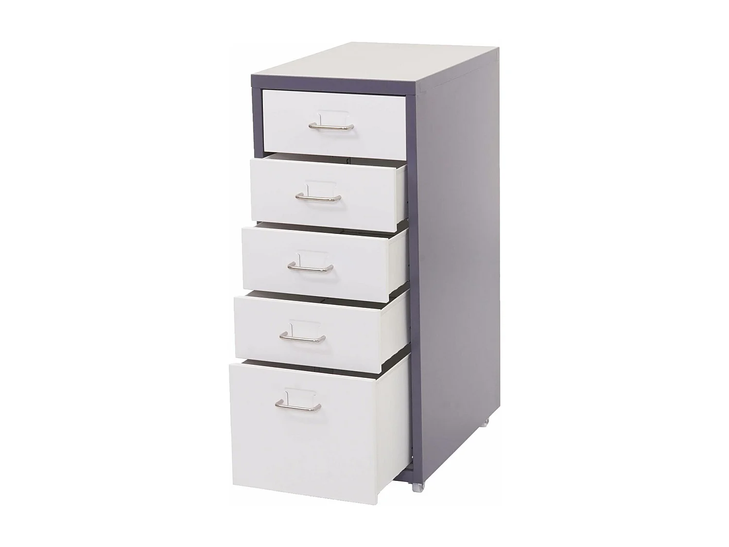 Cassettiera classificatore ufficio mobile Boston T851 con ruote 5 cassetti 69x28x41cm grigio scuro cassetti bianco
