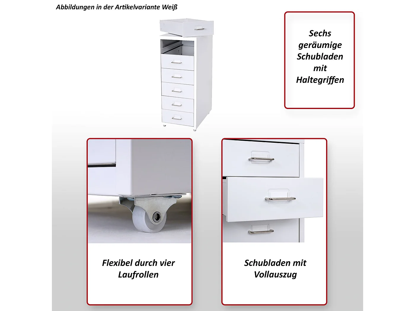 Cassettiera classificatore ufficio mobile Boston T851 con ruote 6 cassetti 69x28x41cm bianco