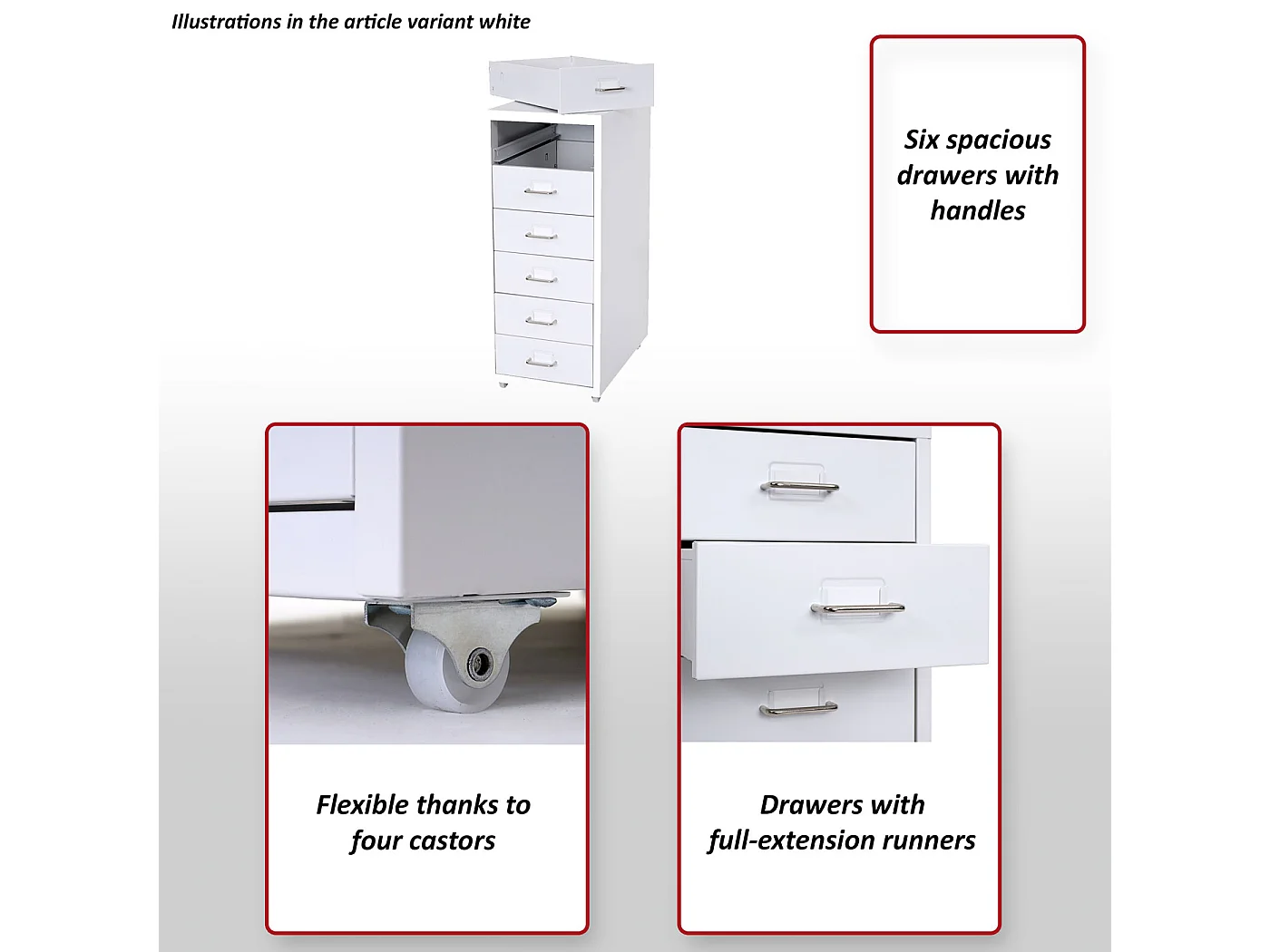 Cassettiera classificatore ufficio mobile Boston T851 con ruote 6 cassetti 69x28x41cm bianco