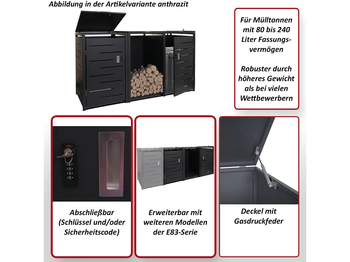 Afvalzak MCW-E83-B (2 eenheden),  antraciet, staal