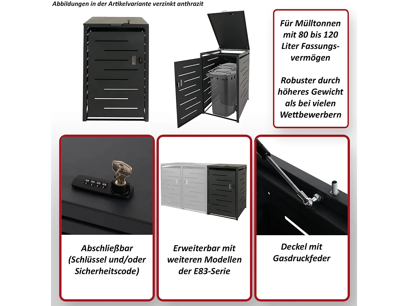 1/2-vuilnisbakafdekking MCW-E83,  antraciet, staal 39kg