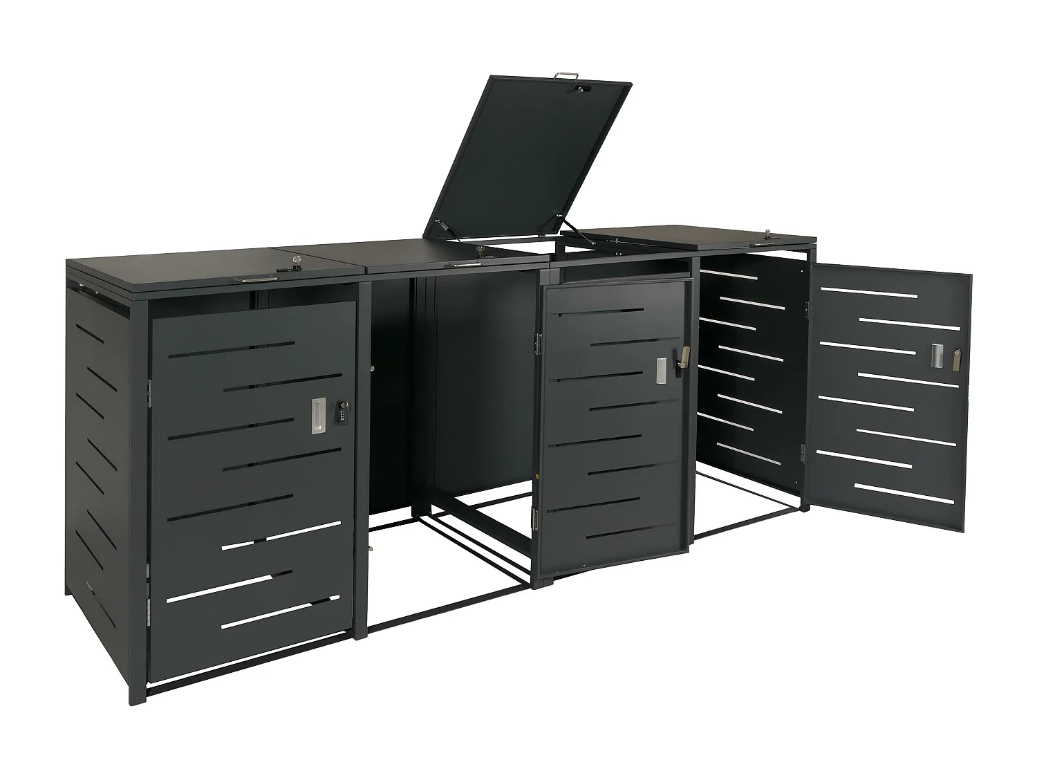 4x copribidoni box spazzatura rifiuti MCW-E83 80x263x116,5cm acciaio zincato antracite