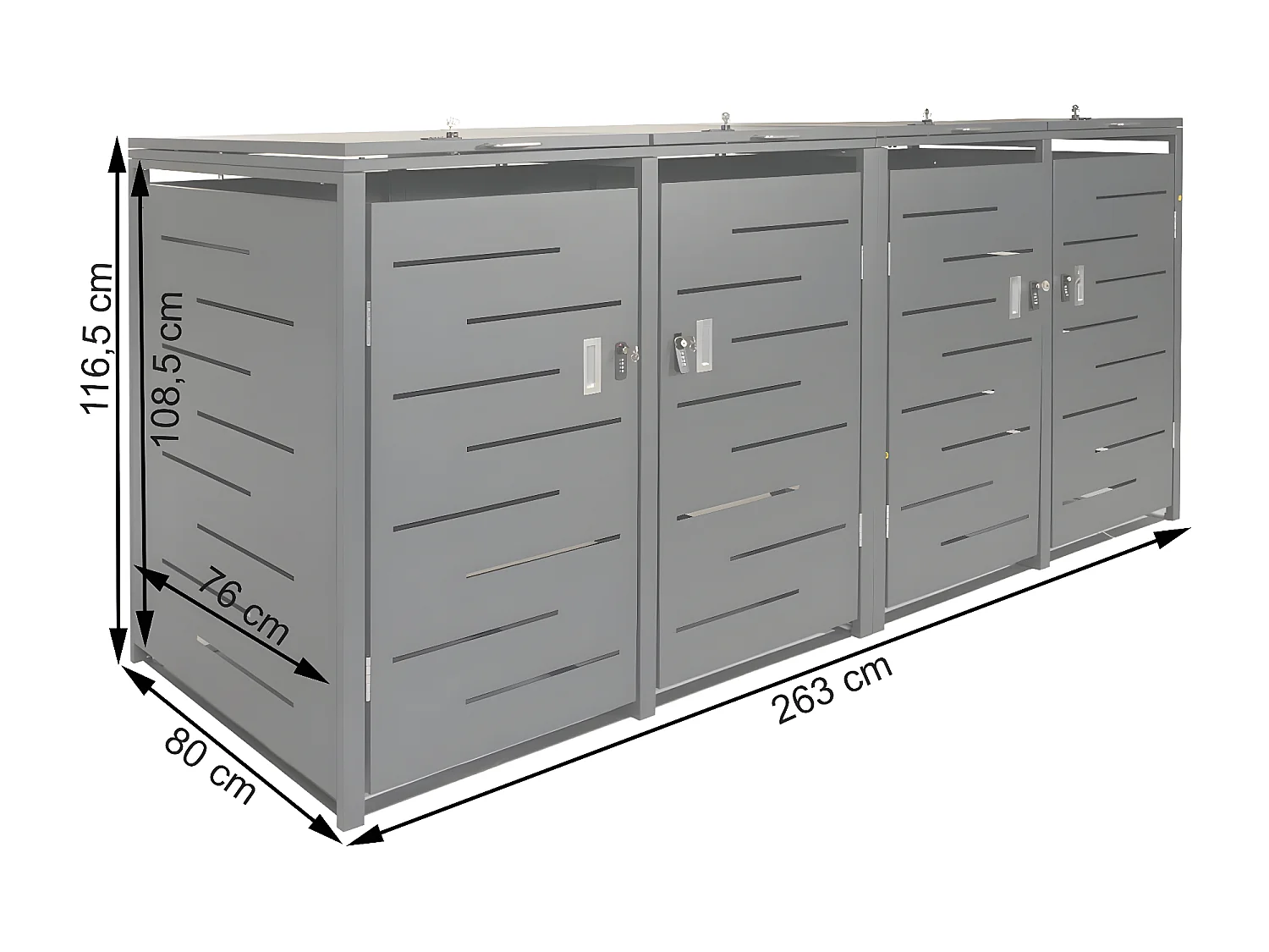 4x copribidoni box spazzatura rifiuti MCW-E83 80x263x116,5cm acciaio zincato antracite