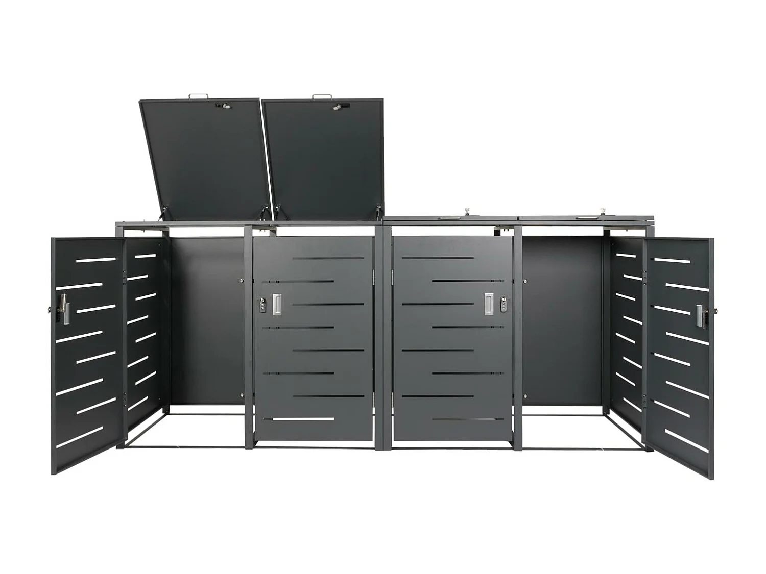 4x copribidoni box spazzatura rifiuti MCW-E83 80x263x116,5cm acciaio zincato antracite