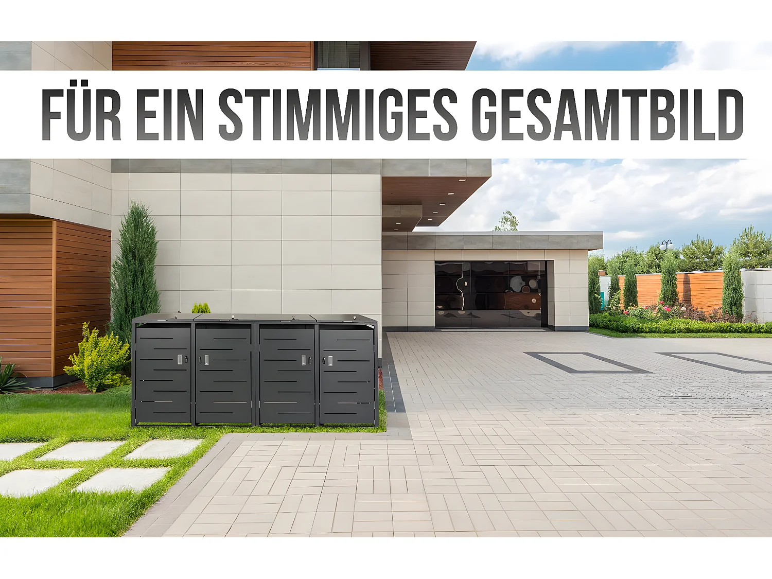 4x copribidoni box spazzatura rifiuti MCW-E83 80x263x116,5cm acciaio zincato antracite