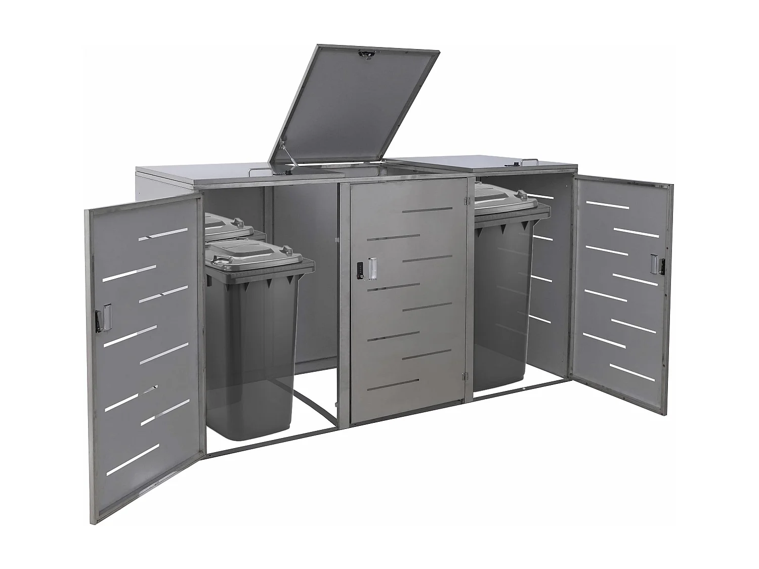 3x copribidoni box spazzatura rifiuti MCW-E83 98x212x116cm acciaio inox