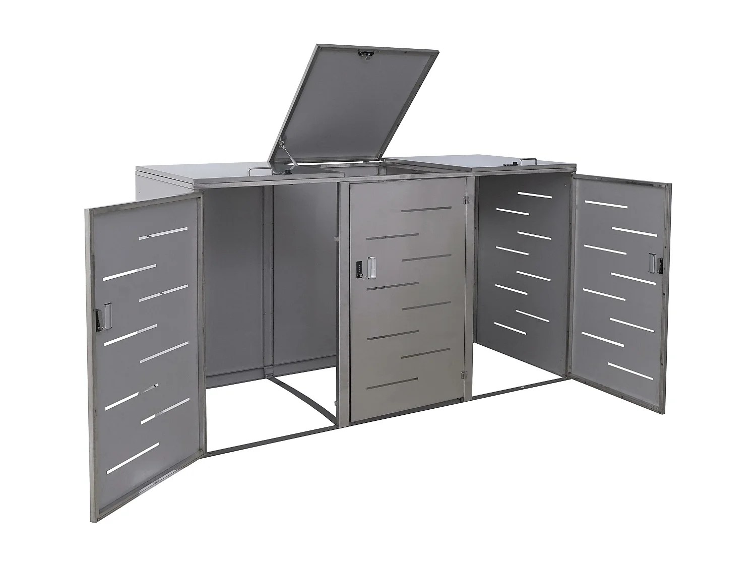 3x copribidoni box spazzatura rifiuti MCW-E83 98x212x116cm acciaio inox