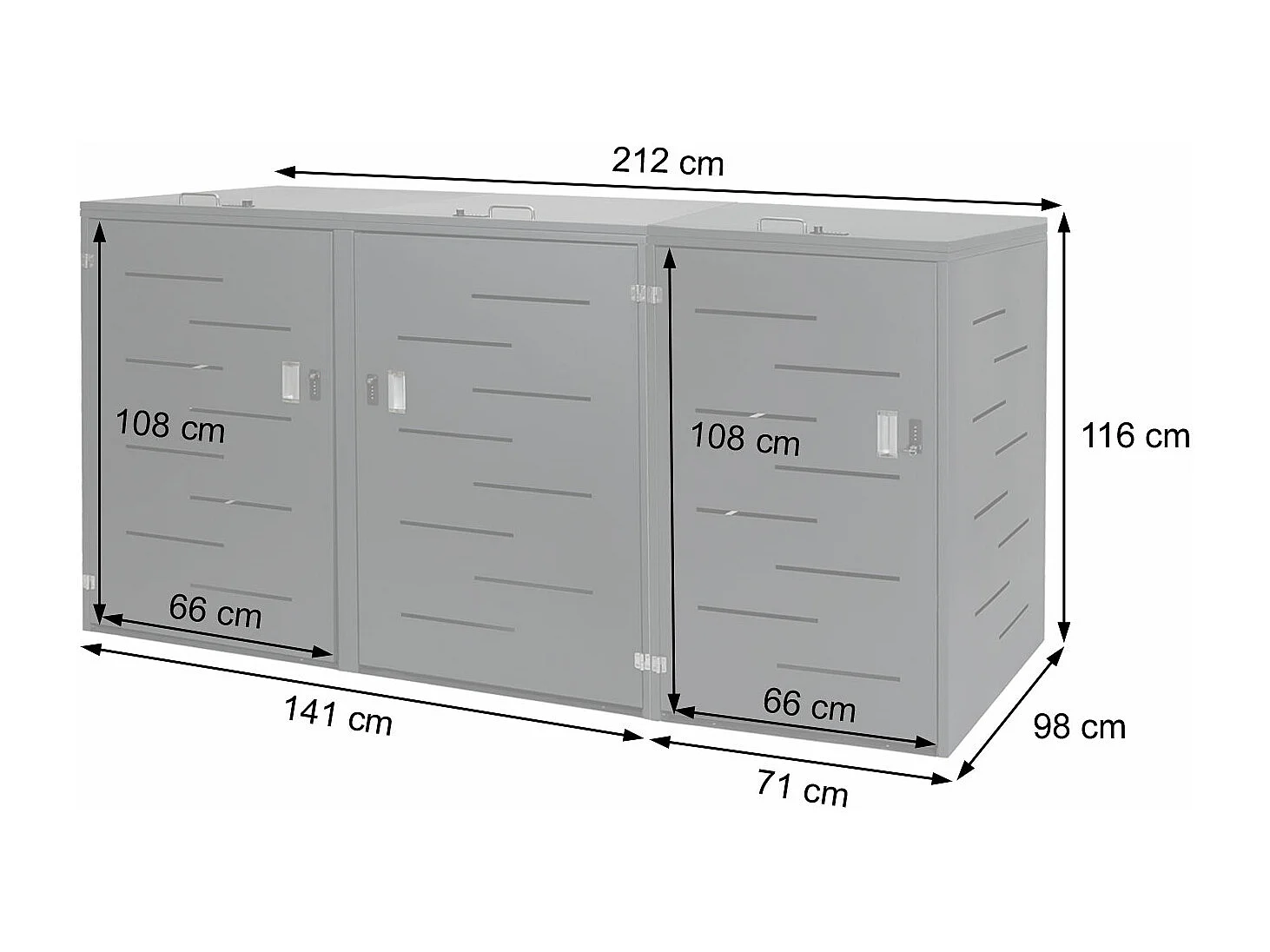 3x copribidoni box spazzatura rifiuti MCW-E83 98x212x116cm acciaio inox