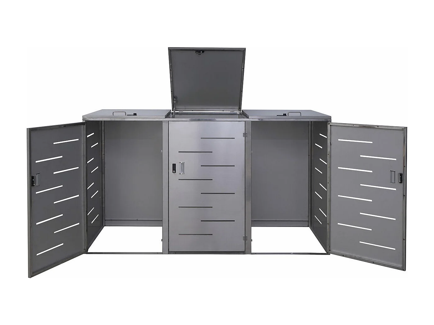 3x copribidoni box spazzatura rifiuti MCW-E83 98x212x116cm acciaio inox