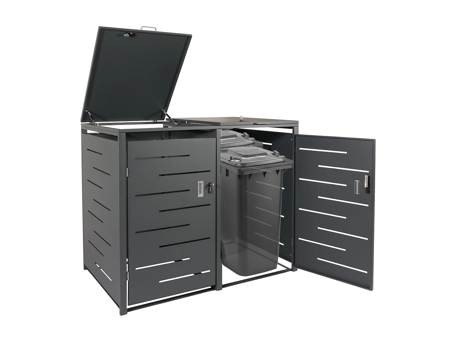 2-osobowy/4-osobowy kosz na śmieci MCW-E83,  antracyt, stal 62kg