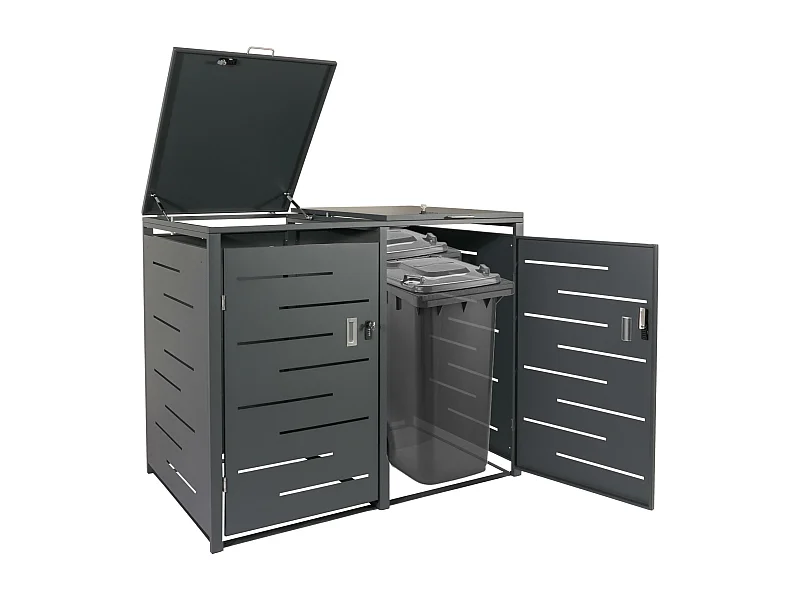 2-osobowy/4-osobowy kosz na śmieci MCW-E83,  antracyt, stal 62kg