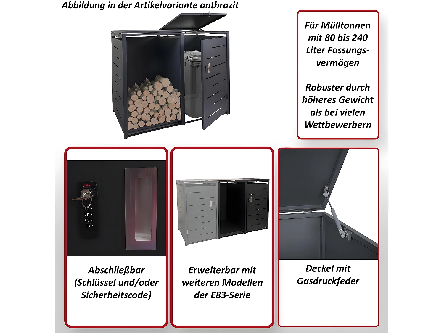 Afvalzak MCW-E83-B,  antraciet, staal