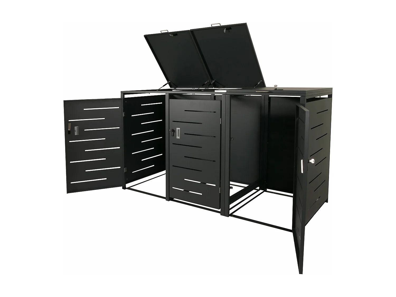 3x copribidoni box spazzatura rifiuti MCW-E83 98x212x116cm acciaio zincato antracite