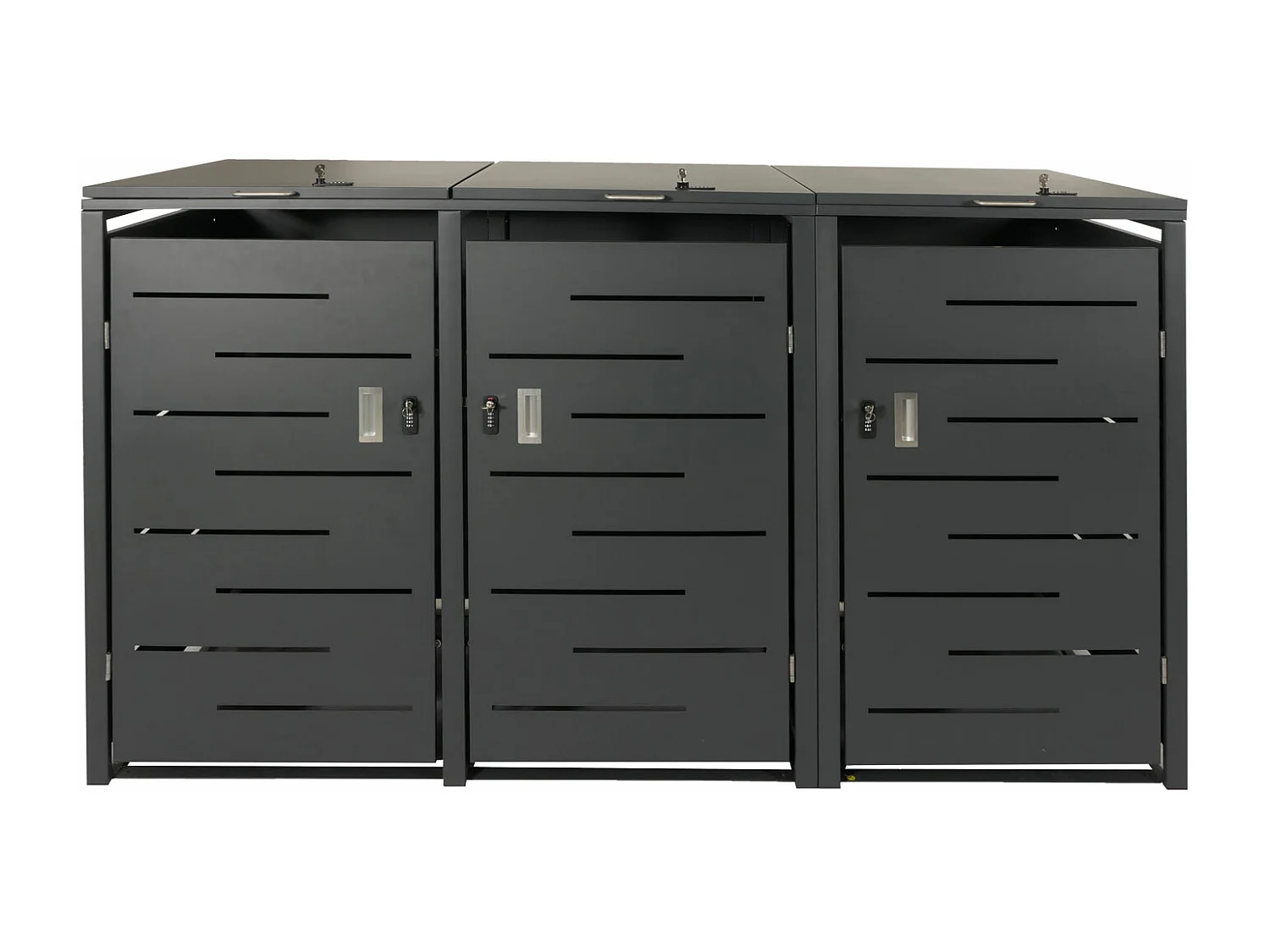 3x copribidoni box spazzatura rifiuti MCW-E83 98x212x116cm acciaio zincato antracite