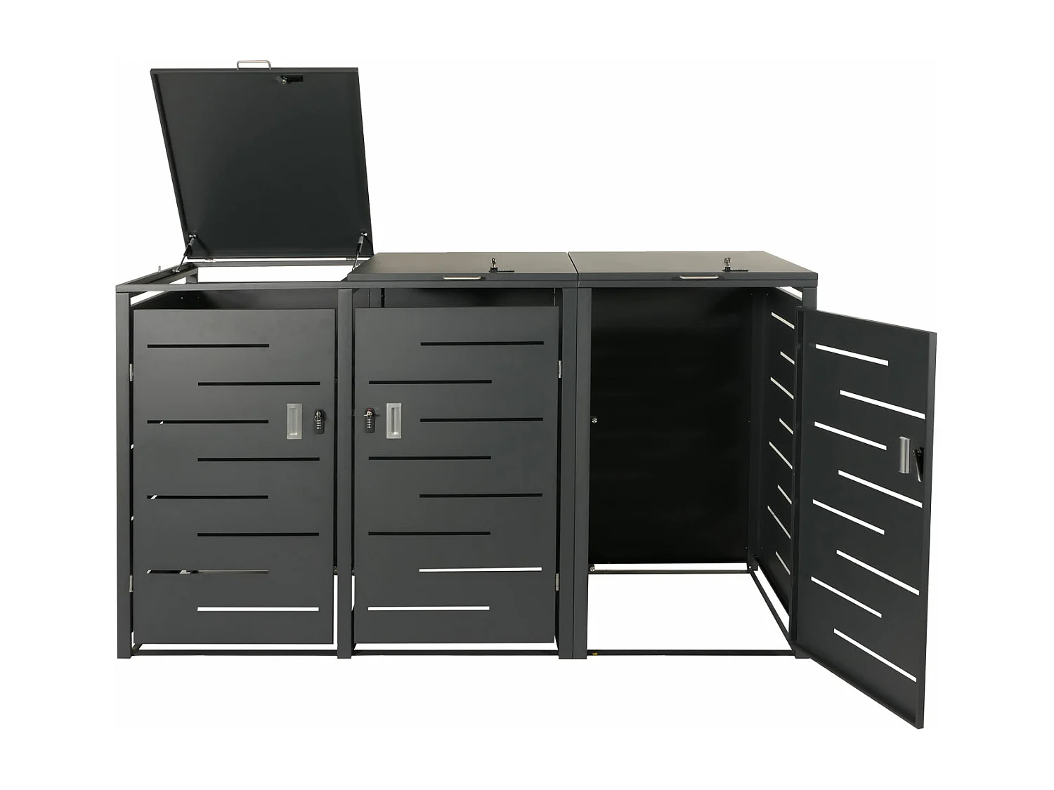 3x copribidoni box spazzatura rifiuti MCW-E83 98x212x116cm acciaio zincato antracite