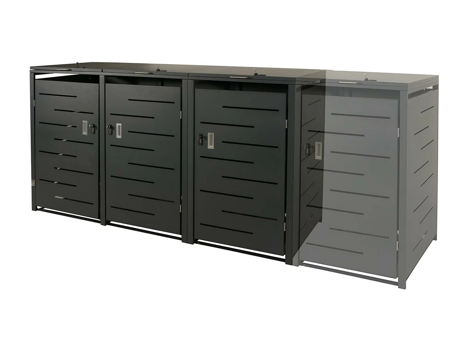 3x copribidoni box spazzatura rifiuti MCW-E83 98x212x116cm acciaio zincato antracite