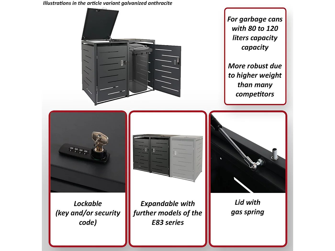 2er-Mülltonnenverkleidung MCW-E83, Anthrazit, Stahl 54kg