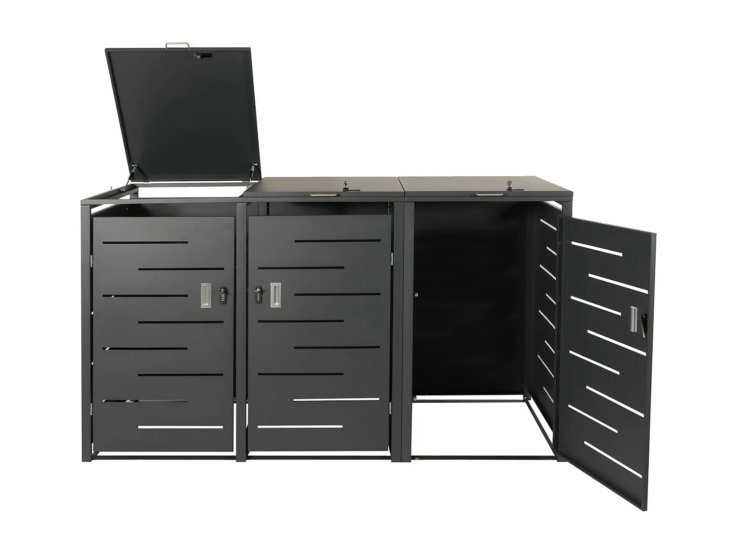 3x copribidoni box spazzatura rifiuti MCW-E83 80x197x116,5cm acciaio zincato antracite