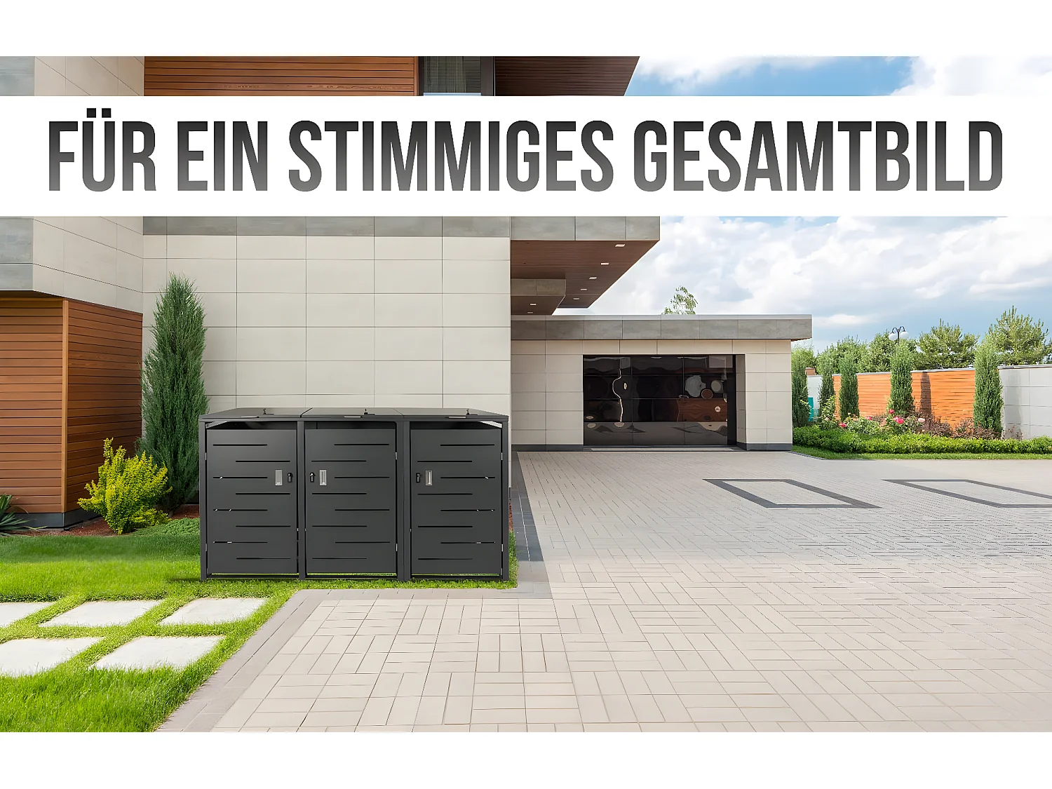 3er-Mülltonnenverkleidung MCW-E83, Anthrazit, Stahl 75kg