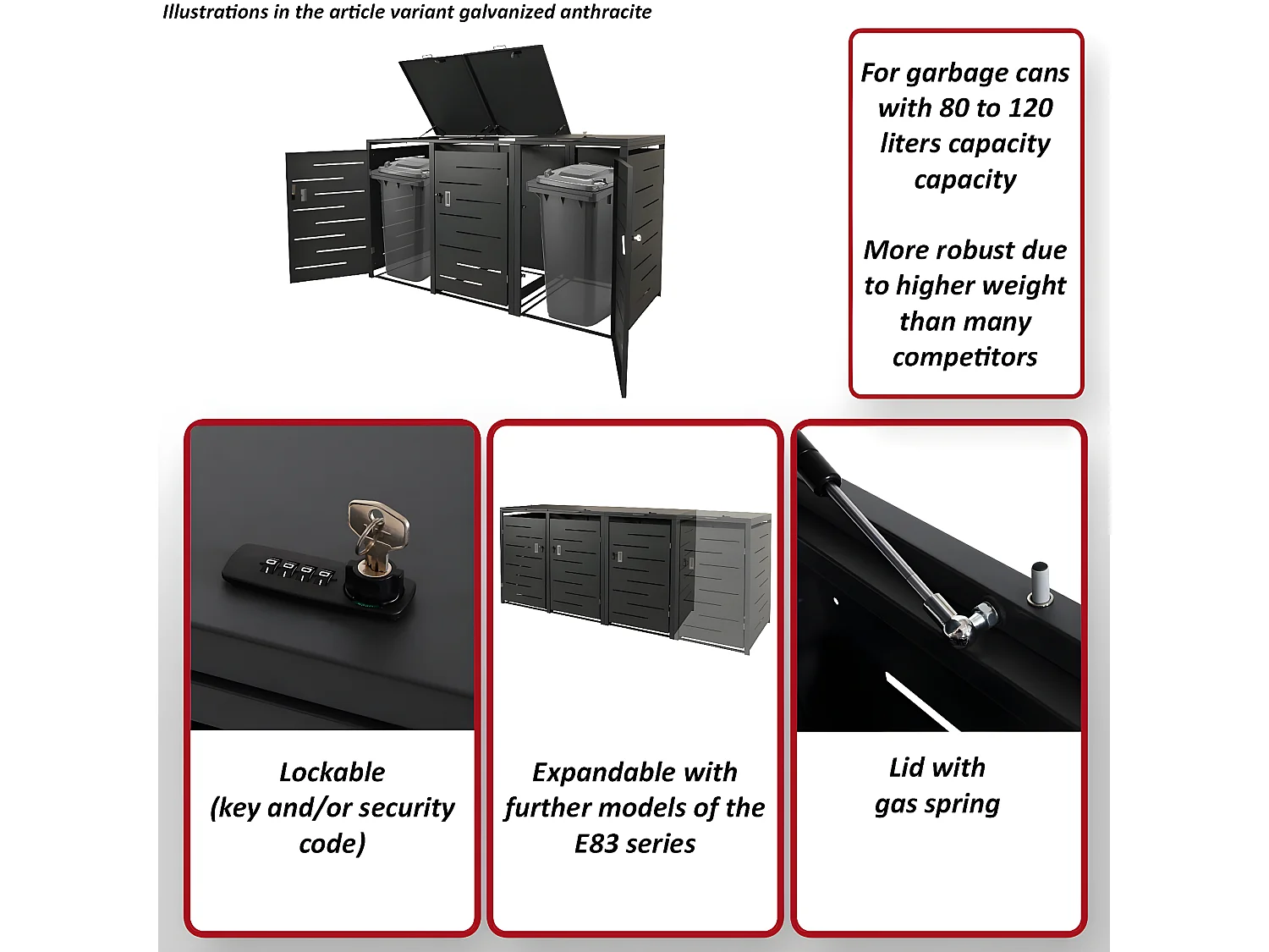 Afvalbakafdekking voor 3 bakken MCW-E83,  roestvrij staal 68kg
