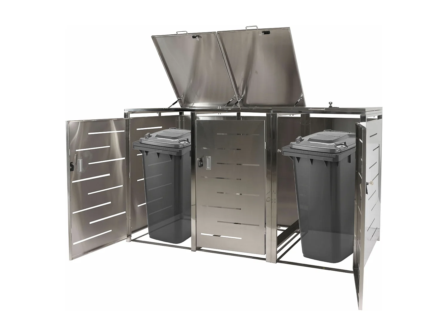 3er-Mülltonnenverkleidung MCW-E83, Edelstahl 68kg