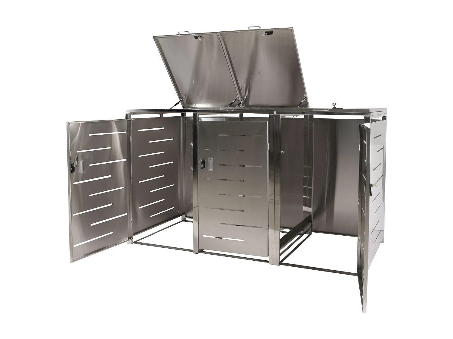 3er-Mülltonnenverkleidung MCW-E83, Edelstahl 68kg