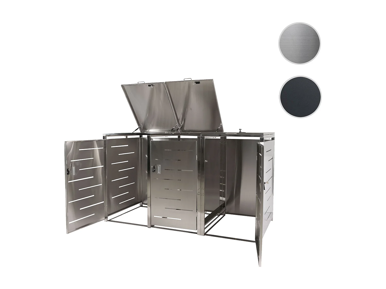 3er-Mülltonnenverkleidung MCW-E83, Edelstahl 68kg