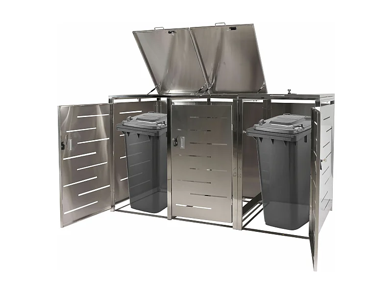 3er-Mülltonnenverkleidung MCW-E83, Edelstahl 68kg