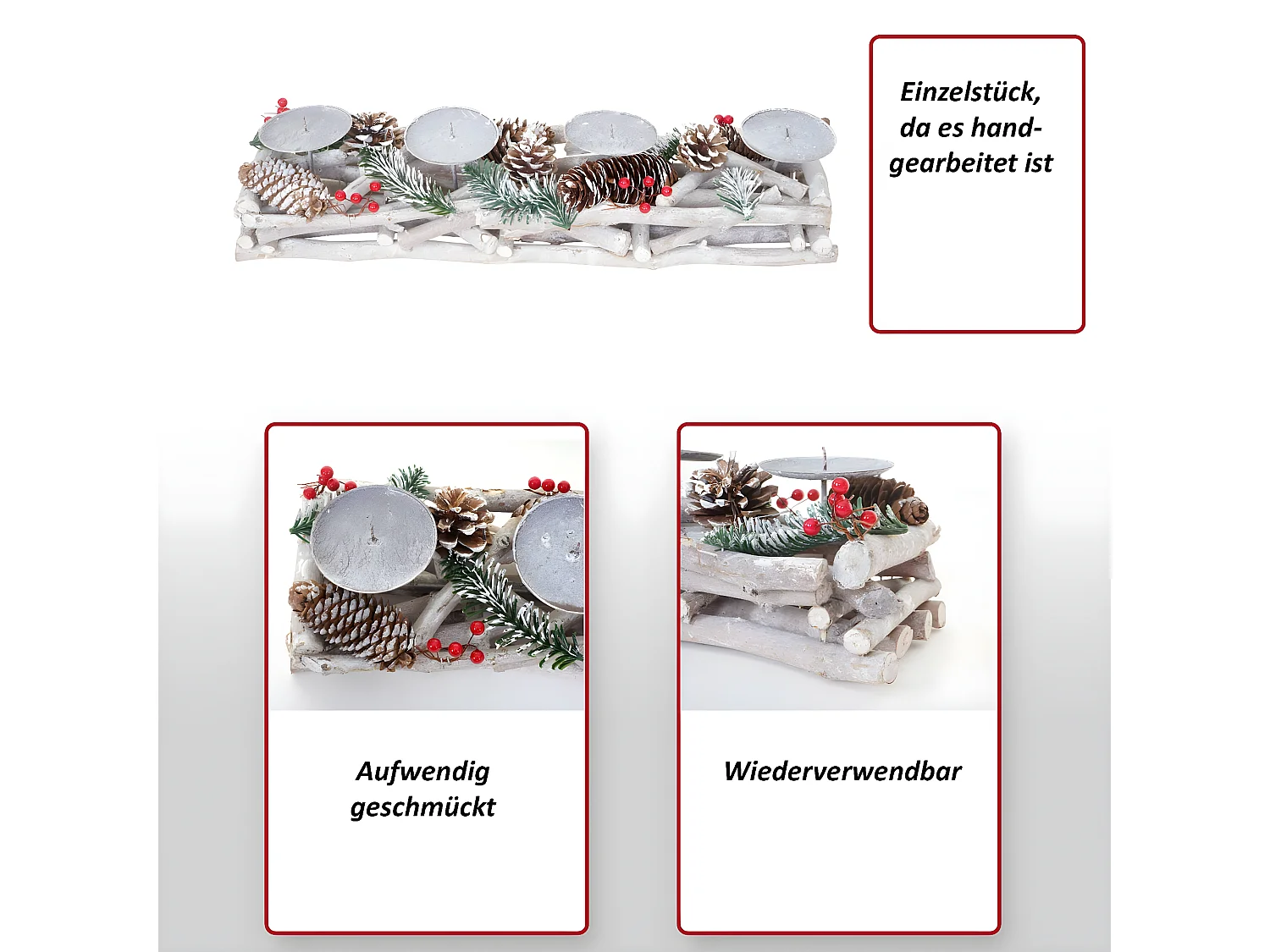 Adventskrans langwerpig hout zonder kaarsen,  zonder kaarsen