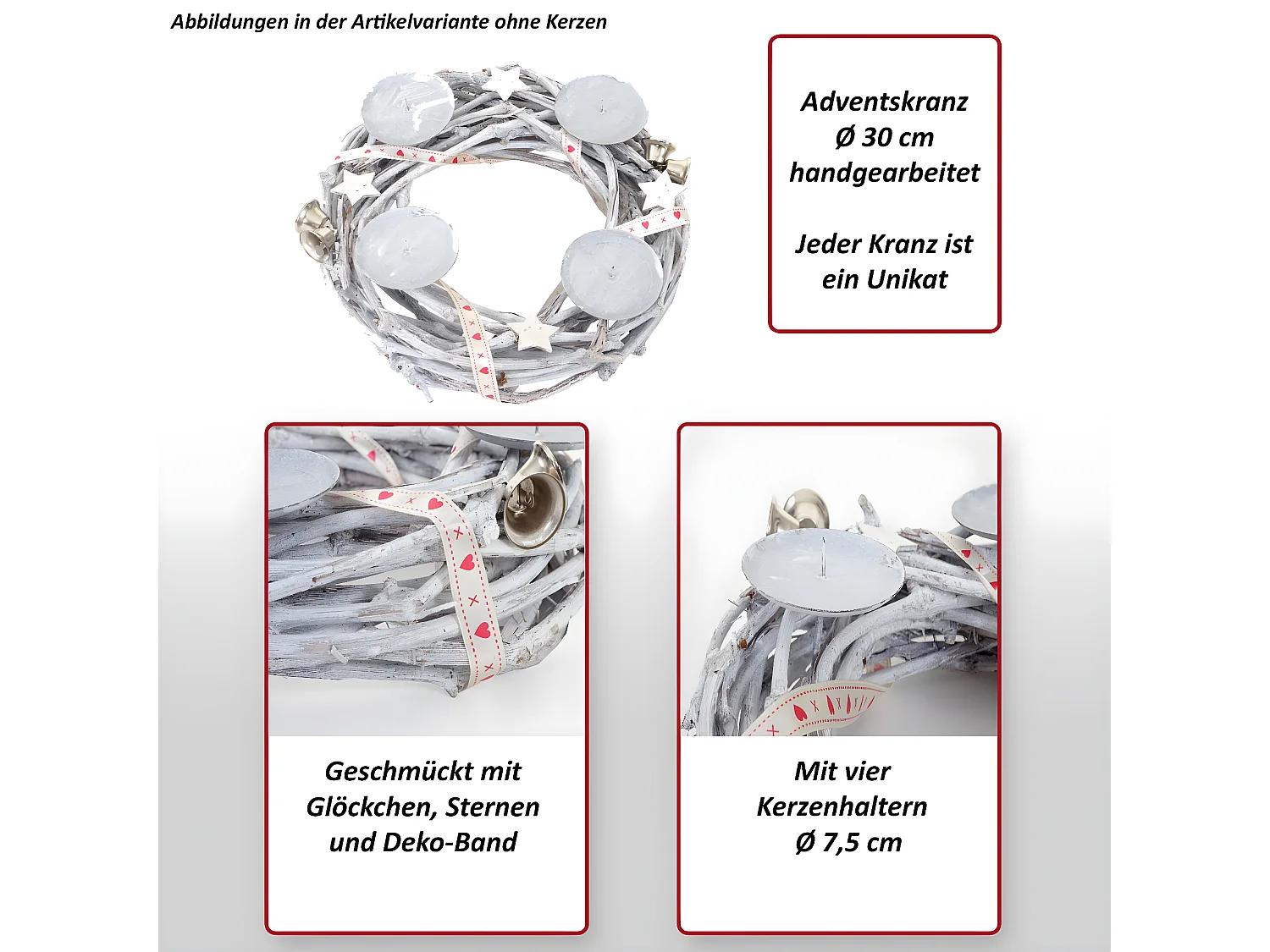 Adventskranz Holz Ø 30cm ohne Kerzen, Ohne Kerzen