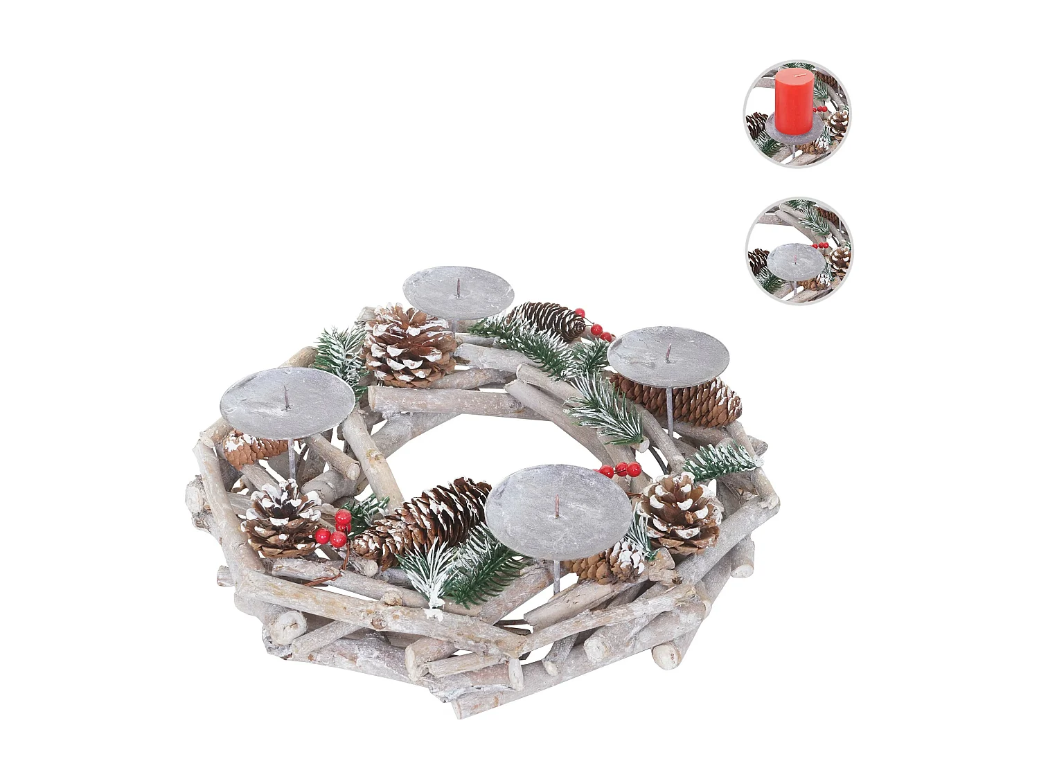 Adventskranz rund Holz ohne Kerzen, Ohne Kerzen