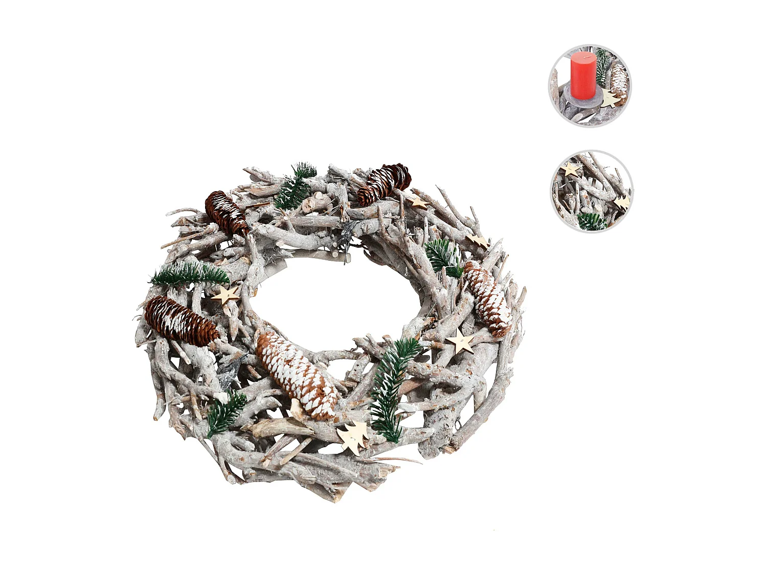 Portacandele circolare avvento natalizio fatto a mano XXL 48cm legno senza candele