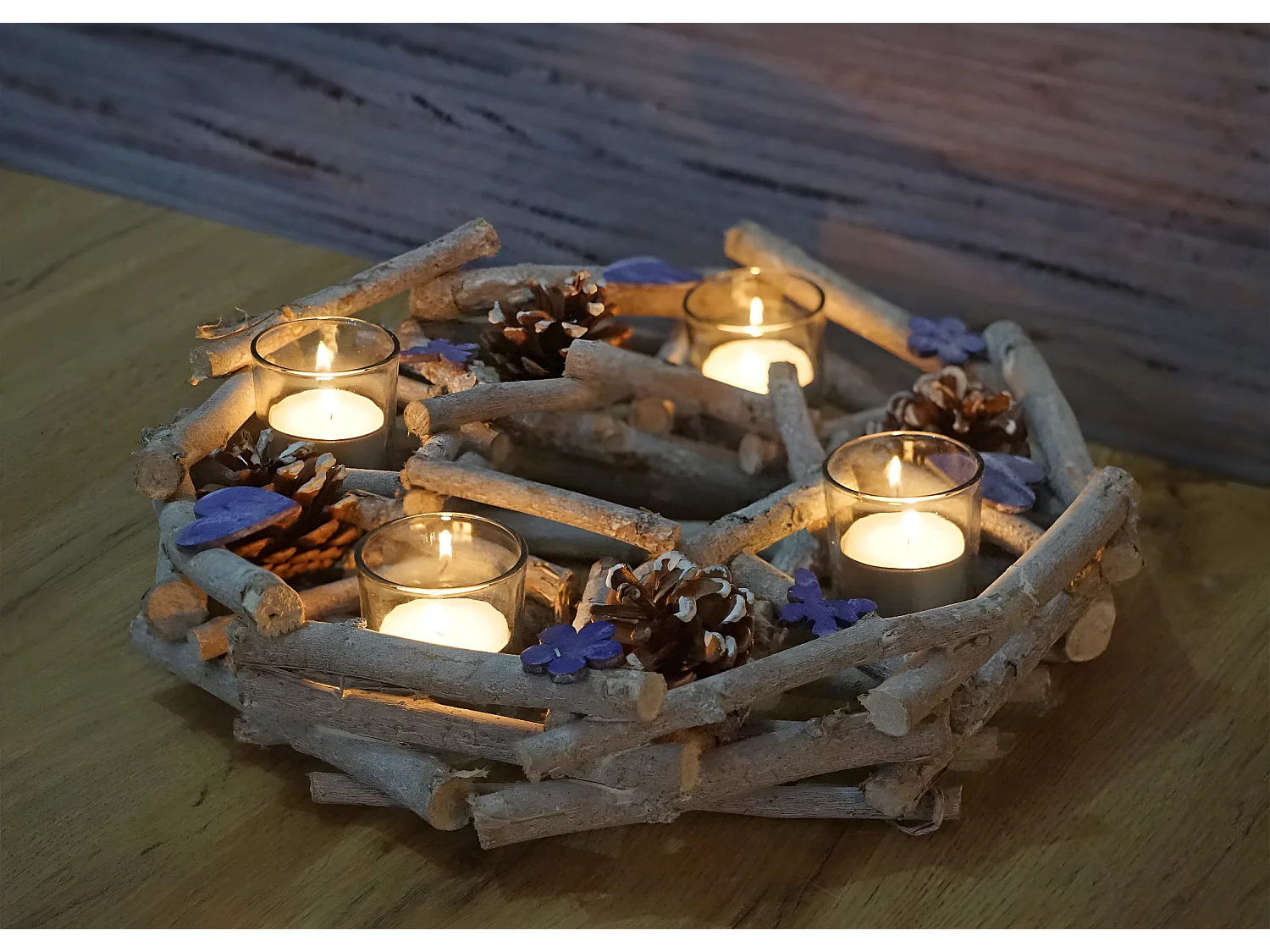 Adventskranz rund mit Teelichthaltern