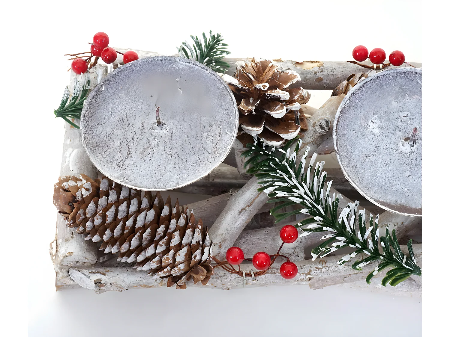 Adventskranz länglich Holz Kerzen rot, Mit Kerzen, rot