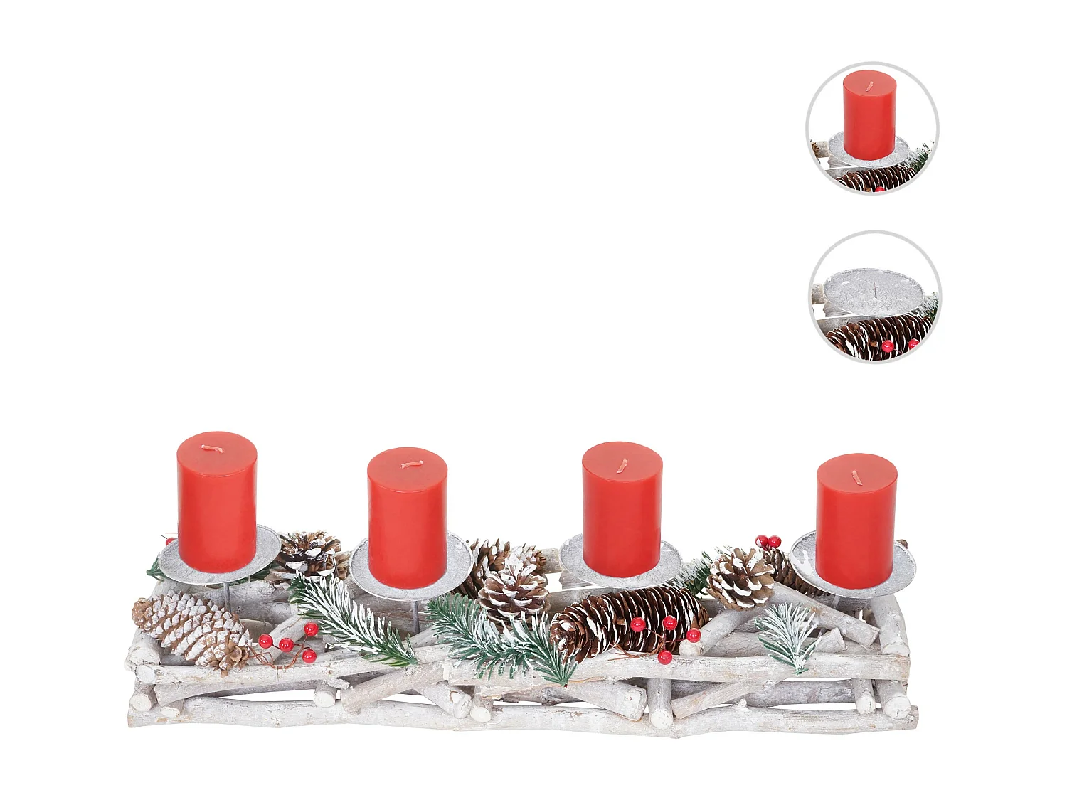 Adventskranz länglich Holz Kerzen rot, Mit Kerzen, rot