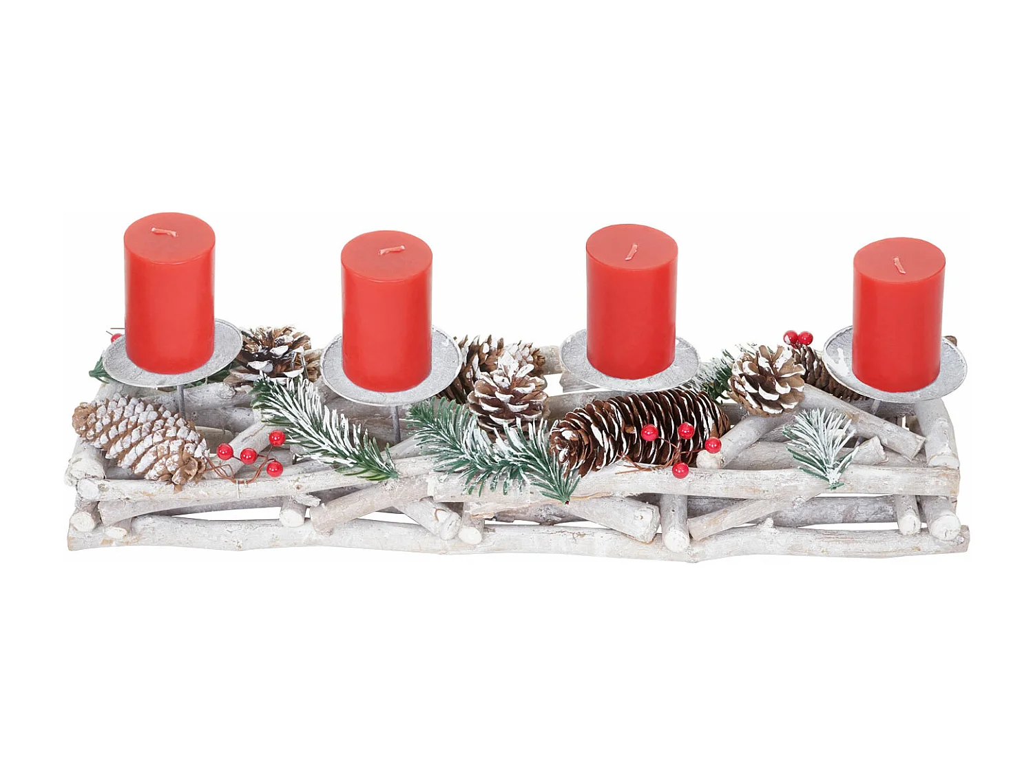 Adventskranz länglich Holz Kerzen rot, Mit Kerzen, rot