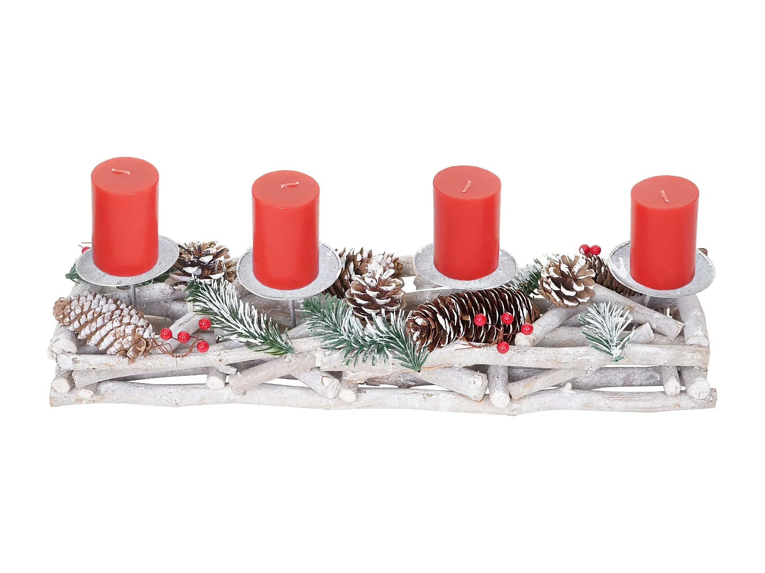Adventskranz länglich Holz Kerzen rot, Mit Kerzen, rot