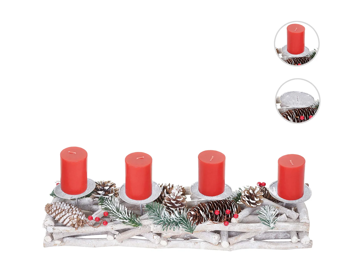 Adventskranz länglich Holz Kerzen rot, Mit Kerzen, rot