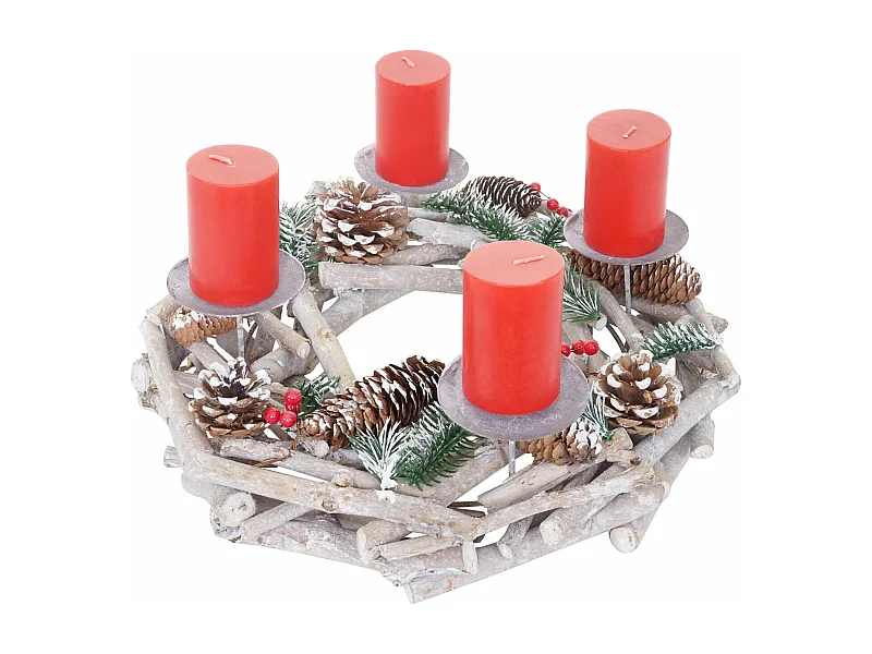 Adventskrans rond hout zonder kaarsen,  met kaarsen, rood