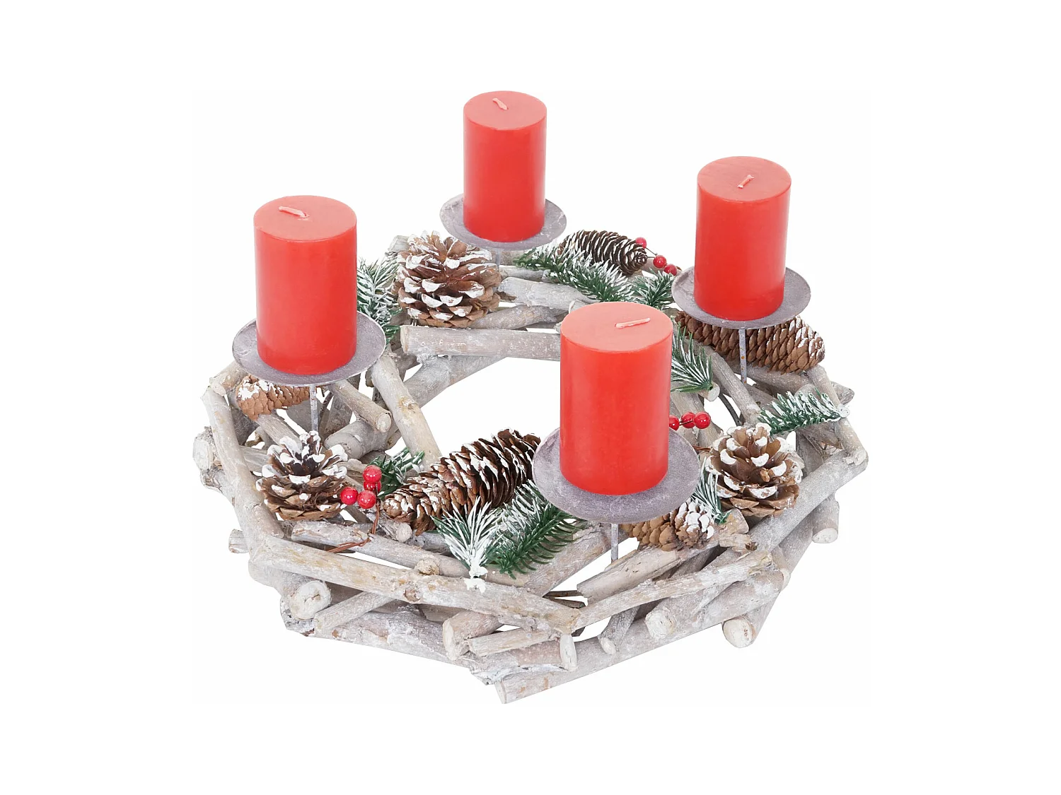 Adventskrans rond hout zonder kaarsen,  met kaarsen, rood