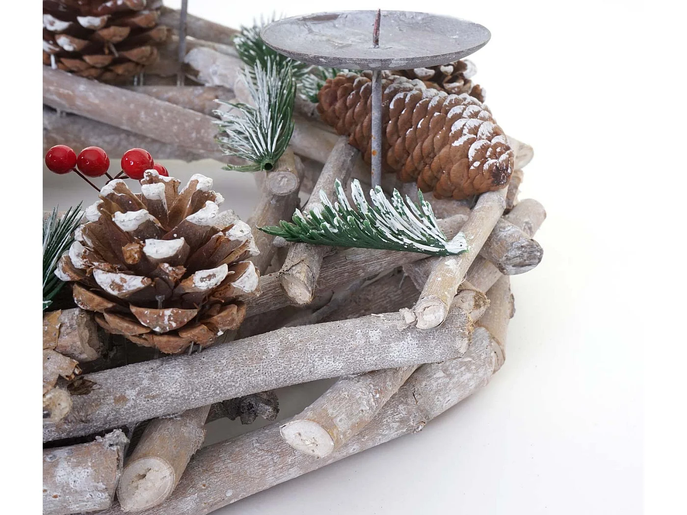 Adventskranz rund Holz Kerzen rot, Mit Kerzen, rot